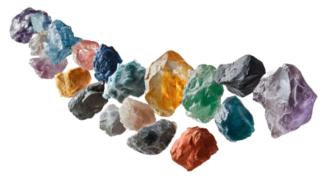 Colorful Raw Gemstones and Crystals Collection