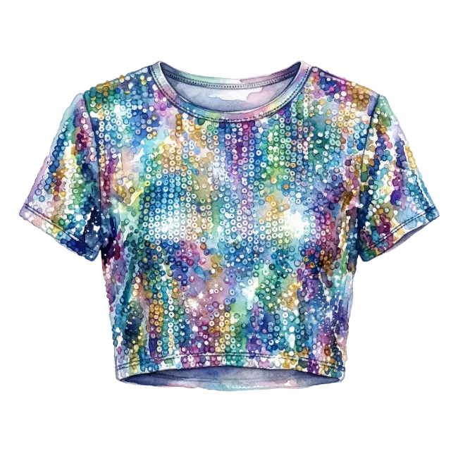 Colorful Sequined Crop Top Watercolor Illustration