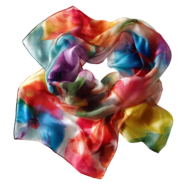 Colorful silk scarf with watercolor floral pattern