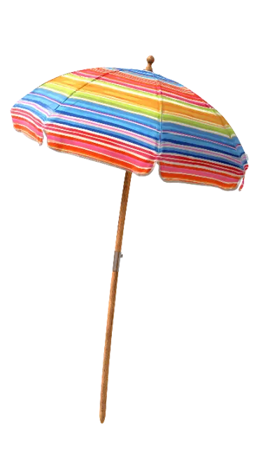 Colorful Striped Beach Umbrella with Wooden Pole
