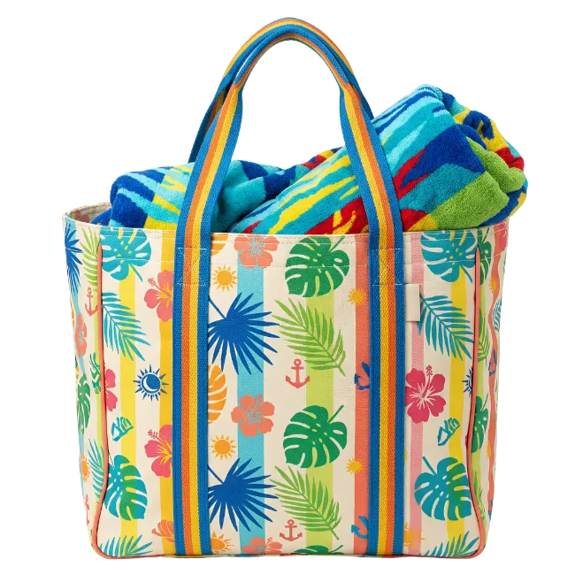 Colorful Summer Beach Tote Bag with Rolled Towel