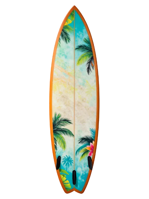 Colorful Surfboard with Tropical Palm Tree Pattern
