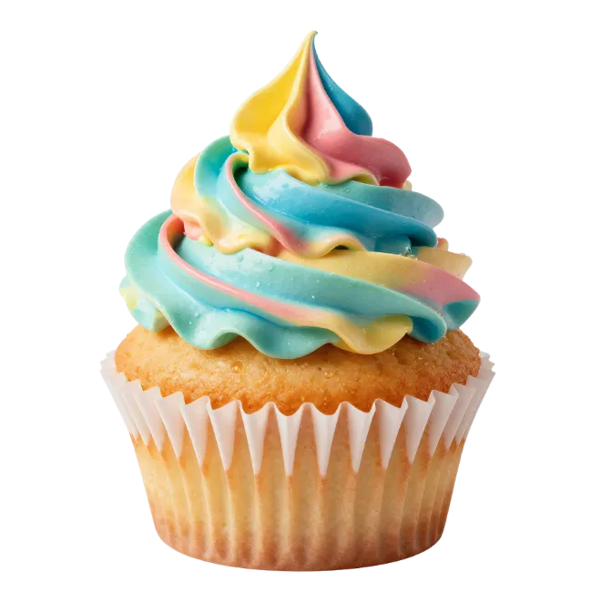 Colorful Swirled Cupcake with White Wrapper