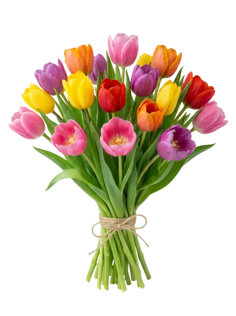 Colorful tulip bouquet isolated on black background