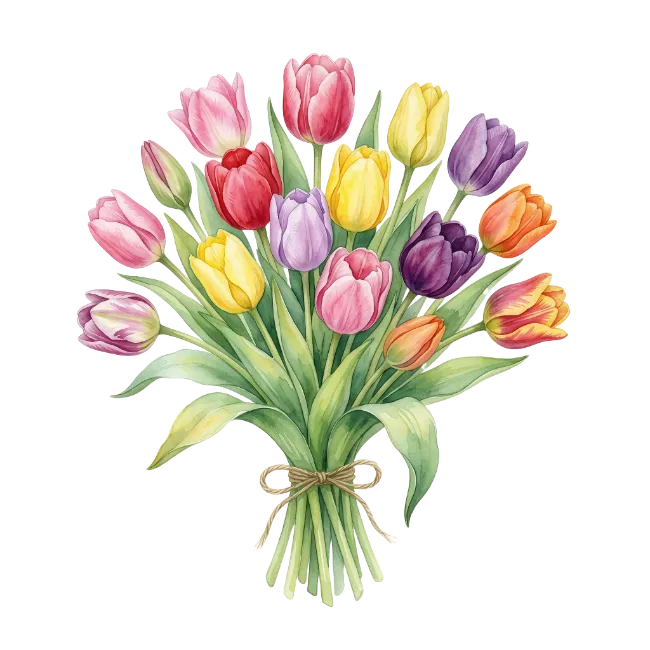 Colorful Watercolor Tulip Bouquet