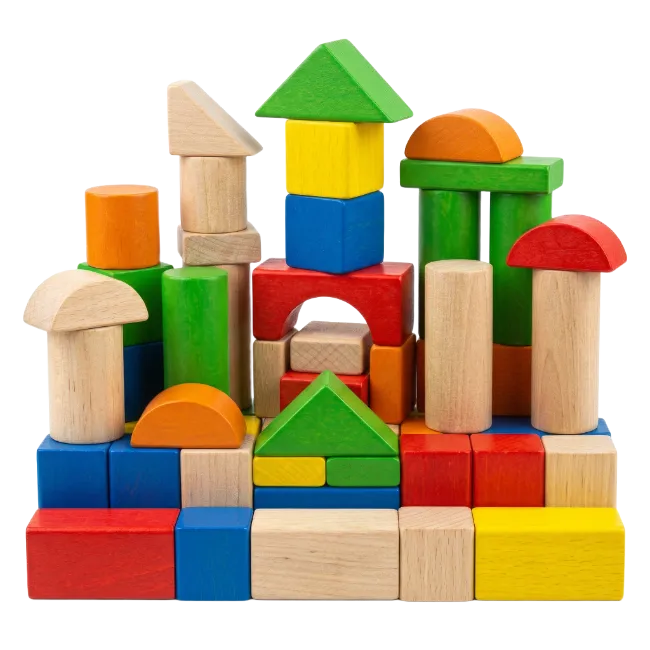 Colorful Wooden Toy Building Blocks Stacked