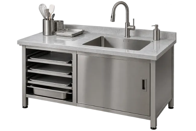 Commercial Kitchen Sink Station with Storage