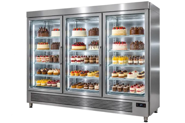 Commercial Three Door Display Refrigerator With Pastries