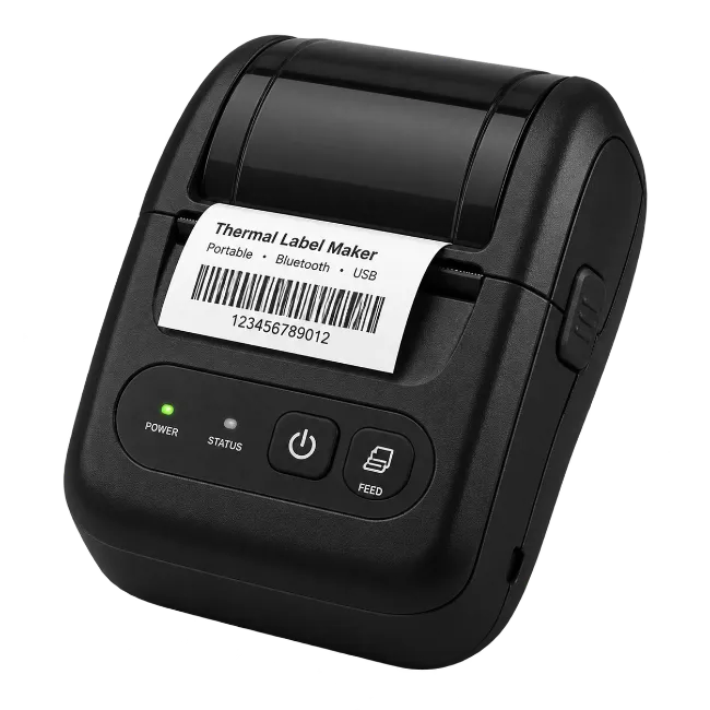 Compact Black Thermal Label Maker Printer