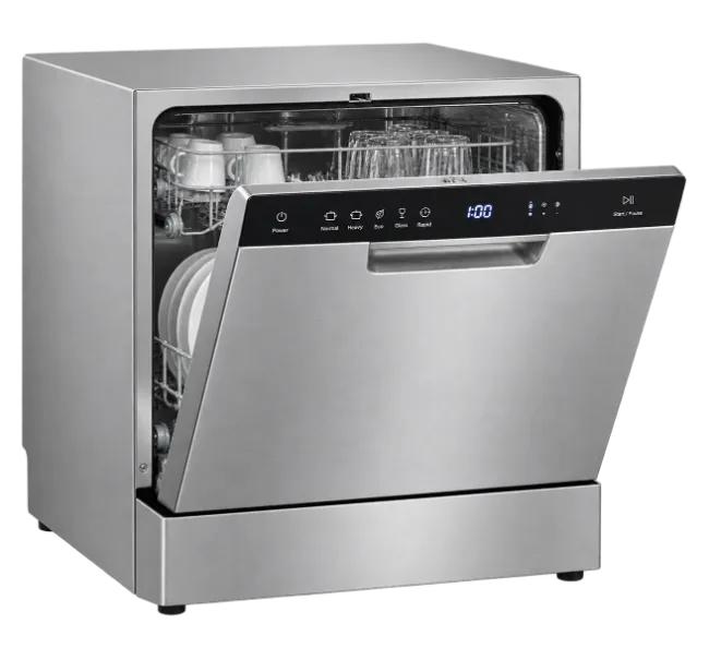 Compact countertop dishwasher with open door