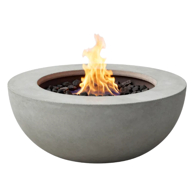 Concrete Fire Pit Bowl with Burning Fire