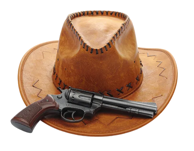Cowboy Hat and Revolver Gun