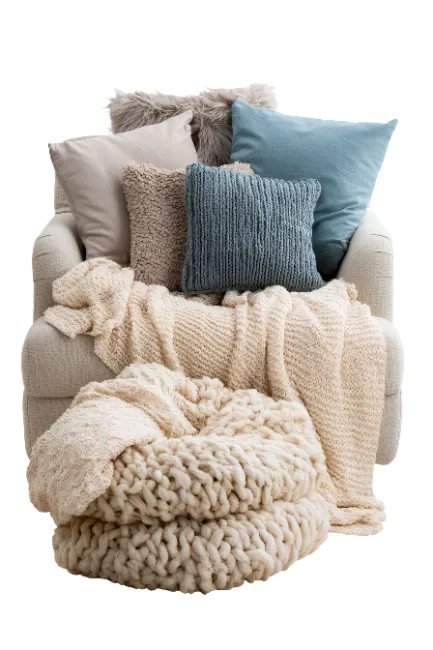 Cozy Armchair with Decorative Pillows and Throws