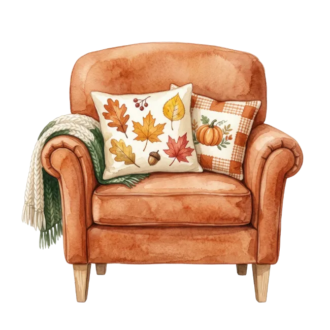Cozy Autumn Armchair with Pillows and Blanket
