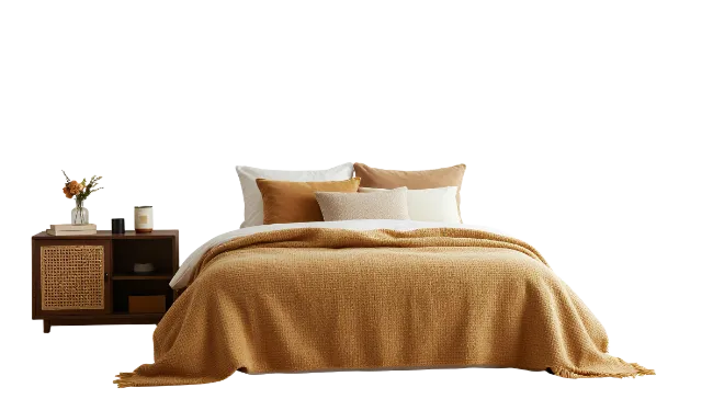 Cozy Bedroom Interior with Mustard Yellow Bedding
