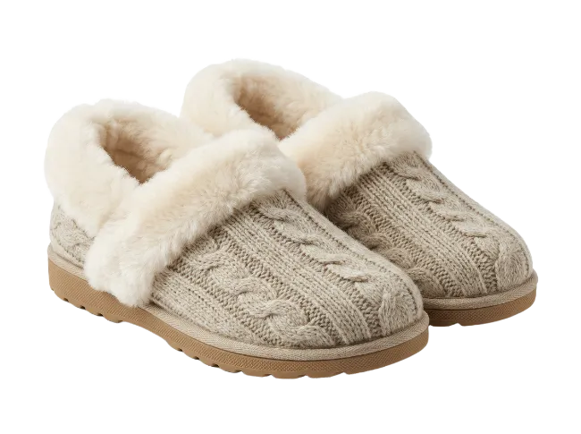 Cozy Knitted Slippers with Faux Fur