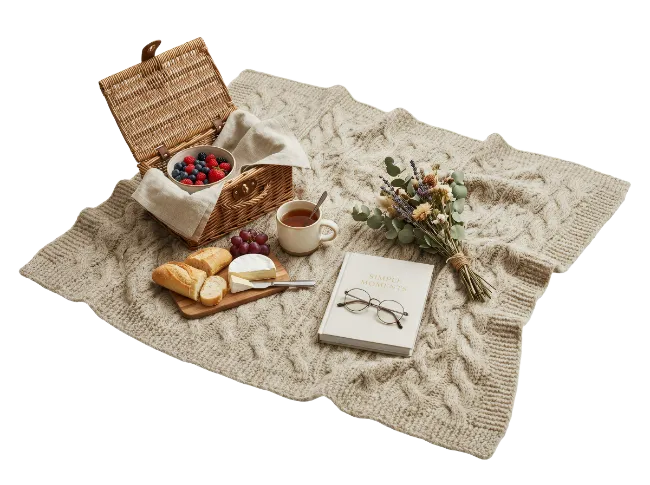 Cozy Picnic Setup With Basket And Blanket