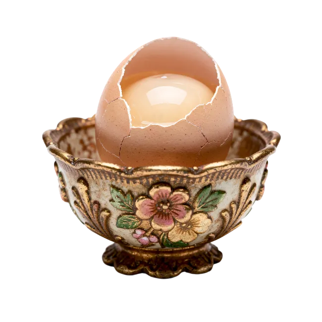 Cracked Raw Egg in Decorative Vintage Ceramic Cup
