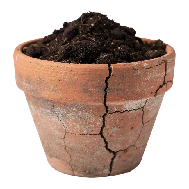 Cracked Terracotta Flower Pot With Soil