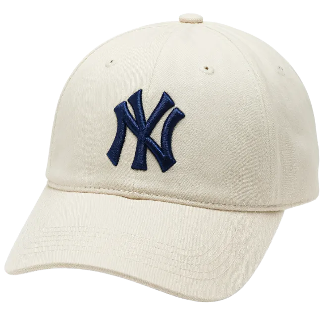 Cream Baseball Cap with Navy Blue Embroidery