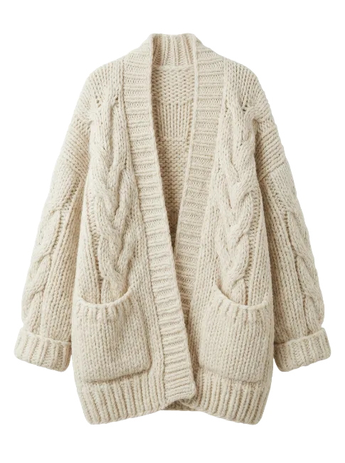Cream Oversized Cable Knit Cardigan Sweater