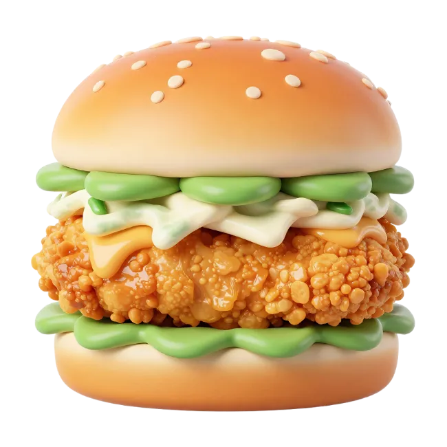 Crispy Chicken Burger 3D Illustration