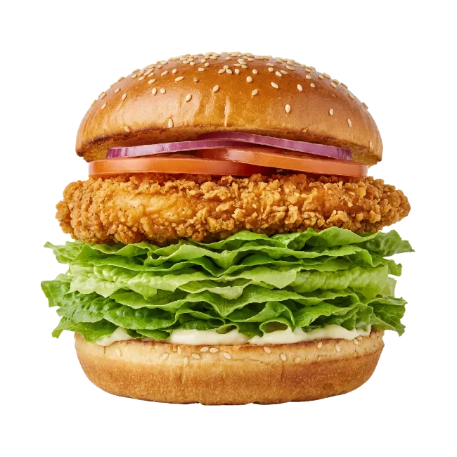 Crispy Chicken Burger with Fresh Lettuce and Tomato