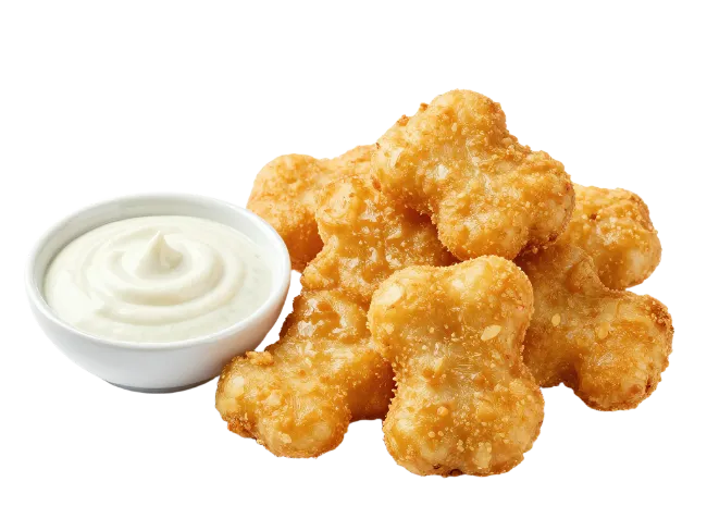 Crispy Chicken Nuggets With White Dipping Sauce