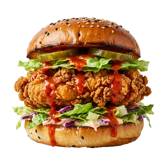 Crispy Fried Chicken Burger with Spicy Sauce