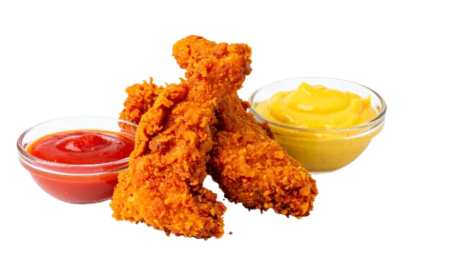 Crispy Fried Chicken With Ketchup and Mustard