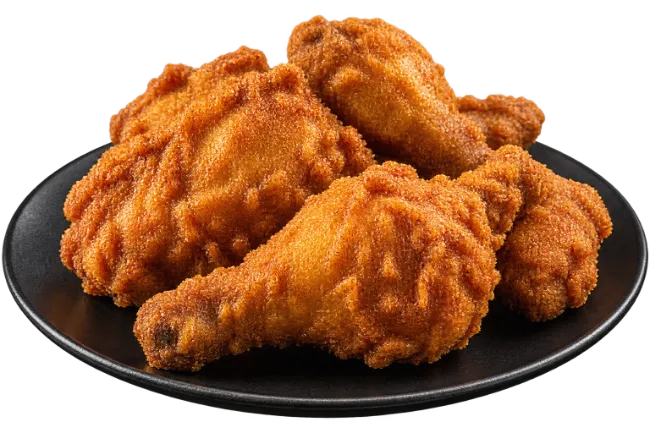 Crispy Golden Fried Chicken Drumsticks and Wings on Black Plate