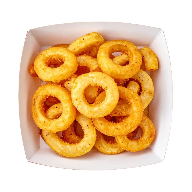 Crispy Golden Onion Rings in a Paper Container