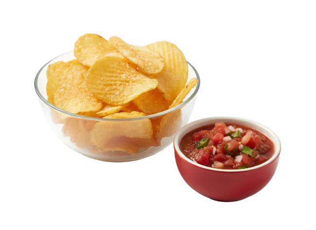 Crispy Potato Chips with Red Salsa Dip