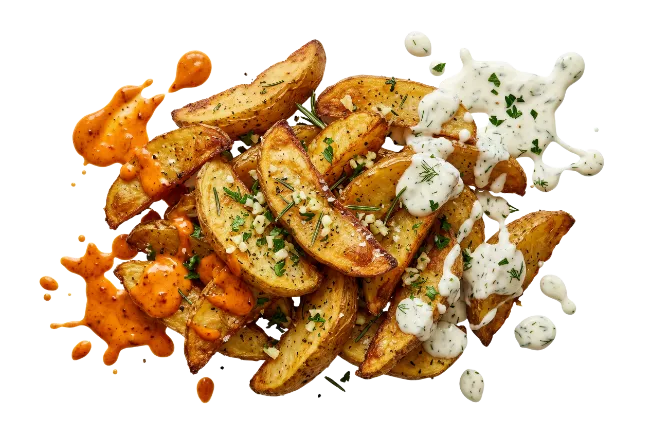 Crispy Potato Wedges with Sauces