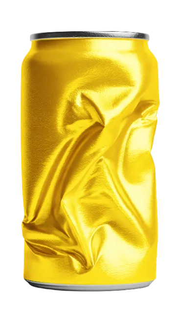 Crushed yellow aluminum beverage can