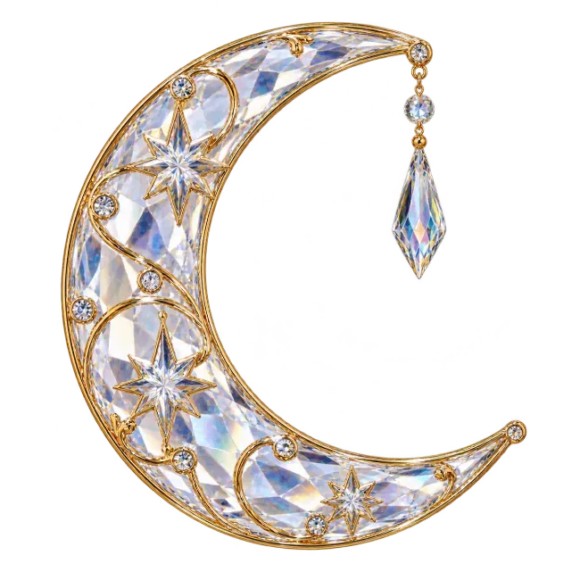 Crystal Crescent Moon with Gold Trim