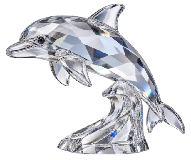 Crystal Dolphin Figurine Leaping on Wave