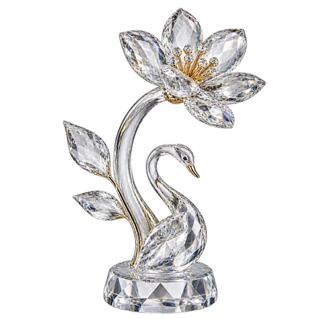 Crystal Flower and Swan Figurine