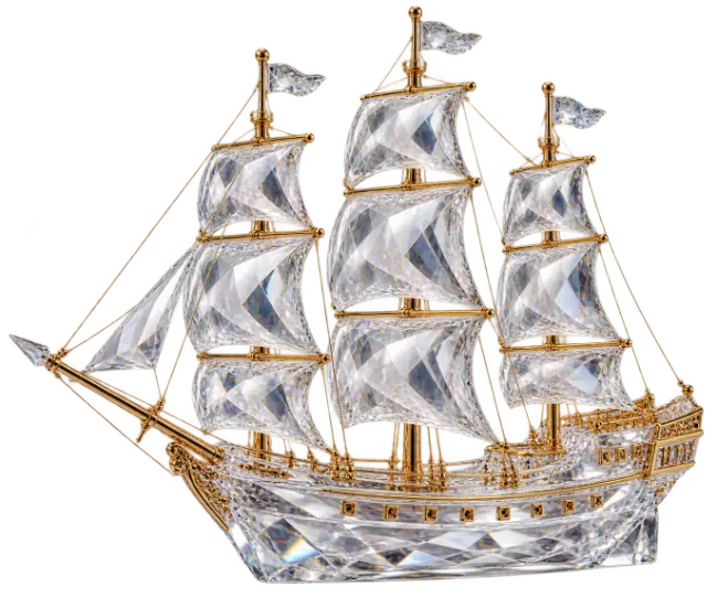 Crystal Sailing Ship Figurine with Gold Accents