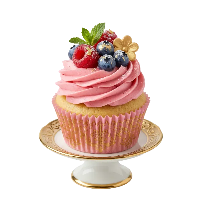 Cupcake With Pink Frosting And Berries
