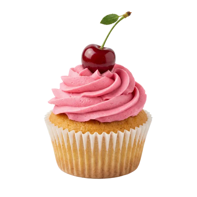 Cupcake with Pink Frosting and Cherry