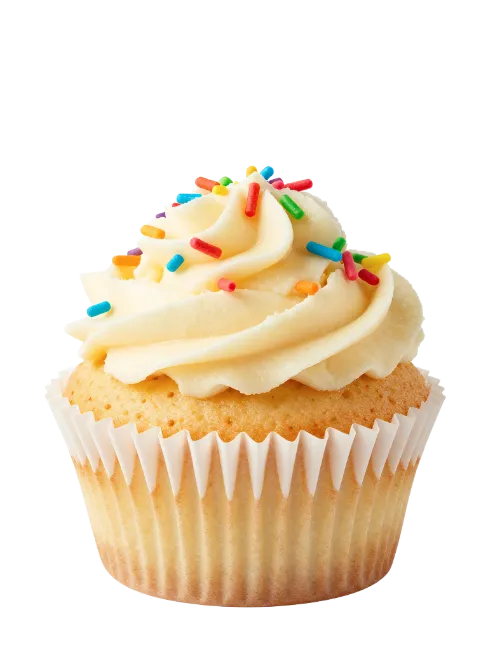 Cupcake with Vanilla Frosting and Colorful Sprinkles