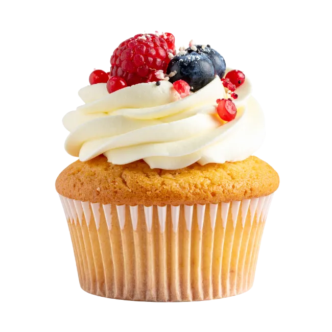 Cupcake with Whipped Cream and Berries