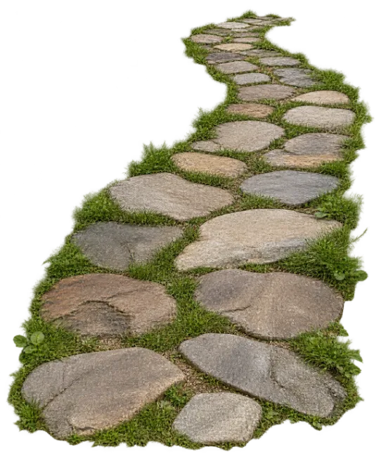 Curving Stone Stepping Path with Green Grass