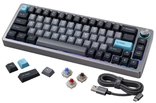 Custom Mechanical Keyboard with Gray Keycaps and Switches
