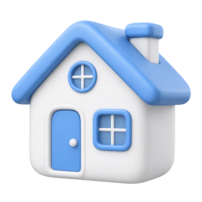 Cute 3D Blue and White Cartoon House Icon