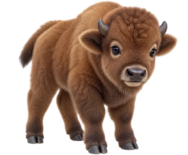 Cute Baby Bison Standing Full Body