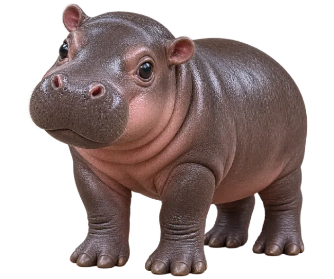 Cute Baby Hippopotamus Standing on White Background