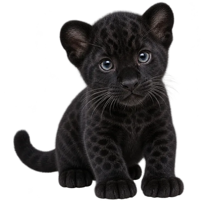 Cute black leopard cub sitting