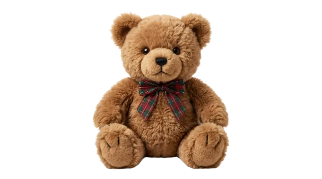 Cute Brown Teddy Bear with Tartan Bow